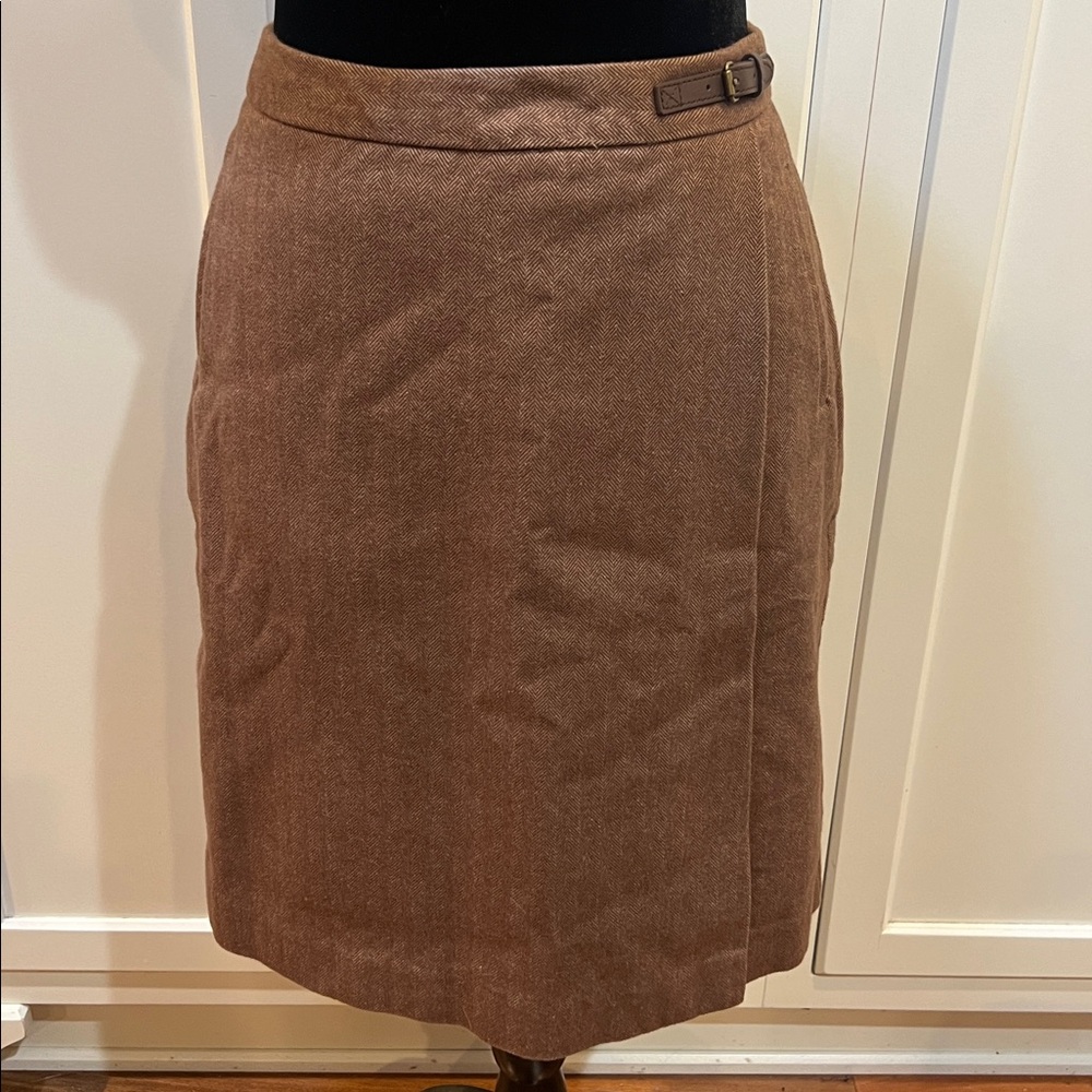 LL Bean A Line herringbone Skirt SZ 6 pockets wrap soft